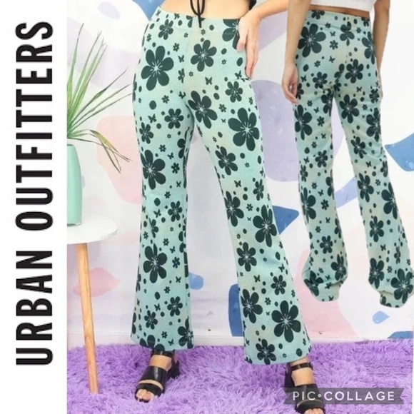 UO Urban Outfitters Bryn Retro Floral Print Pull-On Flare Pants Vintage Size S-P - Picture 1 of 15